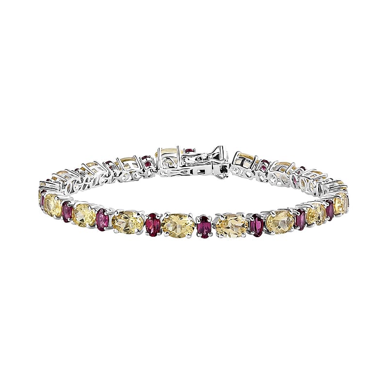 D'Joy Brazilian Sunfire Beryl and Orissa Rhodolite Garnet Tennis Bracelet in Platinum Over Sterling Silver (7.25 In) 19.25 ctw