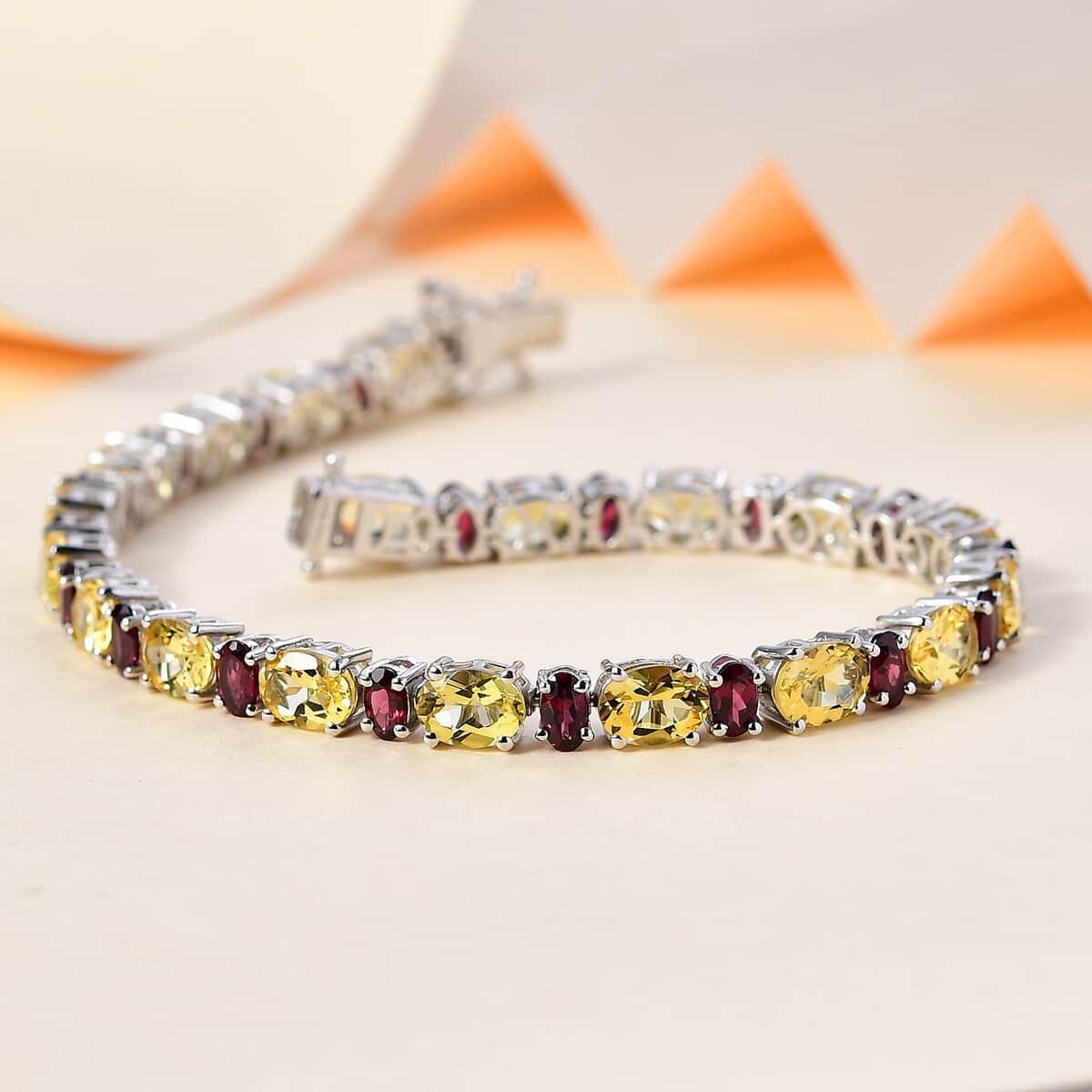 Brazilian Sunfire Beryl and Orissa Rhodolite Garnet Tennis Bracelet in Platinum Over Sterling Silver (7.25 In) 19.25 ctw image number 1