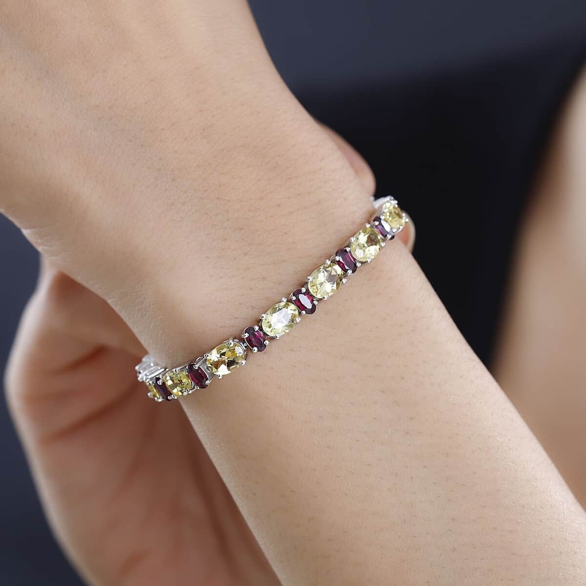 Brazilian Sunfire Beryl and Orissa Rhodolite Garnet Tennis Bracelet in Platinum Over Sterling Silver (7.25 In) 19.25 ctw image number 2