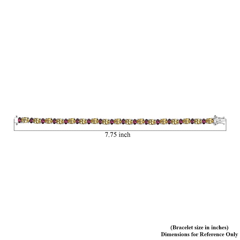 D'Joy Brazilian Sunfire Beryl and Orissa Rhodolite Garnet Tennis Bracelet in Platinum Over Sterling Silver (7.25 In) 19.25 ctw