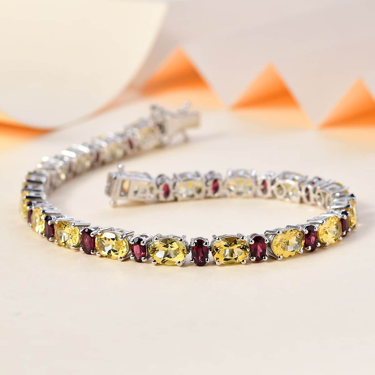 Brazilian Sunfire Beryl and Orissa Rhodolite Garnet Tennis Bracelet in Platinum Over Sterling Silver (8.00 In) 21.25 ctw image number 1