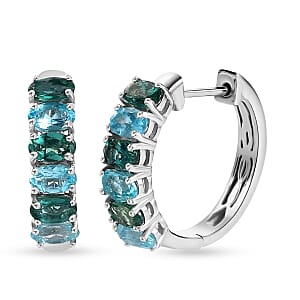 Indian Ocean Apatite and Malgache Neon Apatite Earrings in Platinum Over Sterling Silver 3.00 ctw