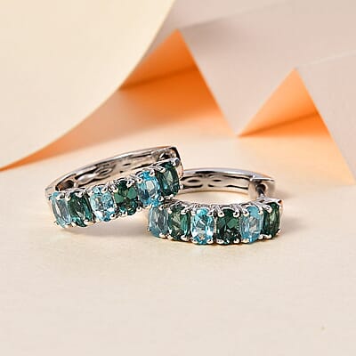 Indian Ocean Apatite and Malgache Neon Apatite Earrings in Platinum Over Sterling Silver 3.00 ctw