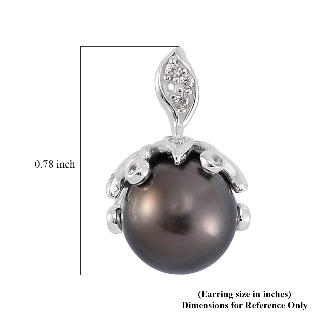 Tahitian Cultured Pearl 8-9mm and White Zircon Bell Floral Earrings in Rhodium Over Sterling Silver 0.40 ctw