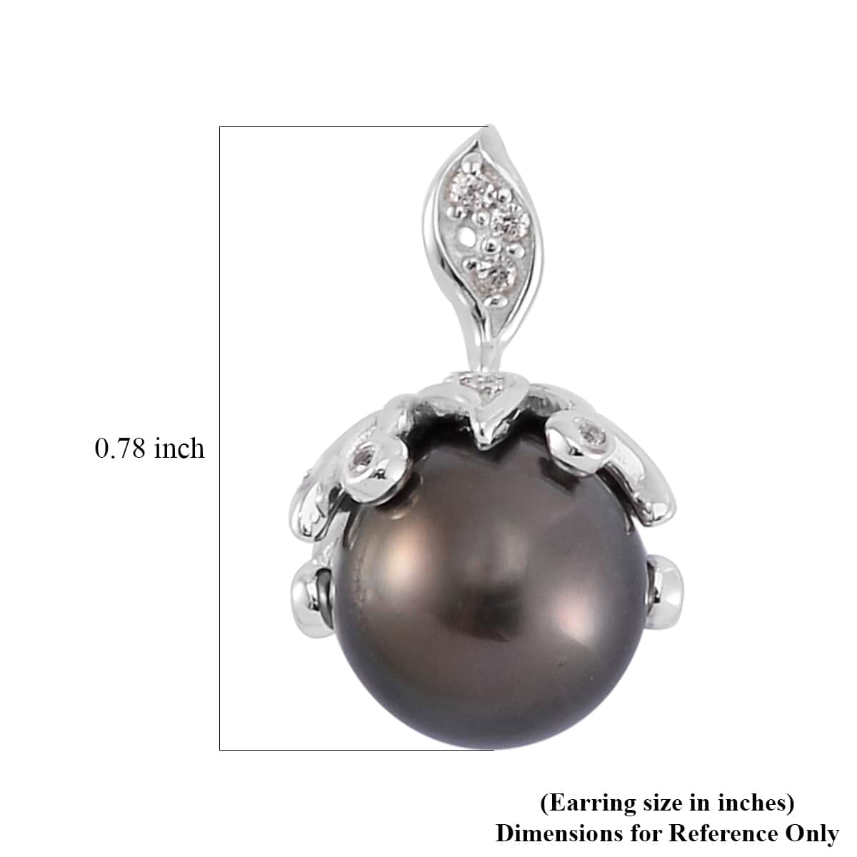 Tahitian Cultured Pearl 8-9mm and White Zircon Bell Floral Earrings in Rhodium Over Sterling Silver 0.40 ctw image number 5