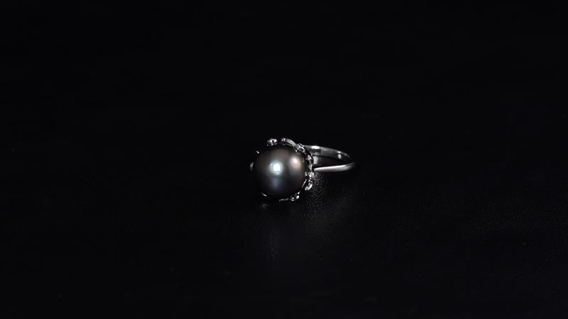 One Time Only Tahitian Cultured Pearl 11-12mm, White Zircon Ring in Rhodium Over Sterling Silver (Size 10.0) 0.40 ctw