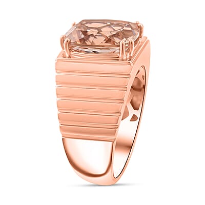 Luxoro 10K Rose Gold AAA Marropino Morganite and G-H I2 Diamond Men's Ring (Size 10.0) 8.15 Grams 4.65 ctw