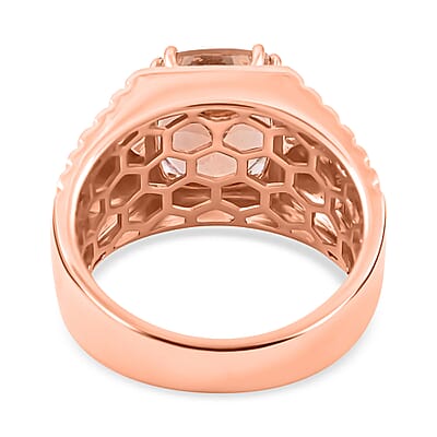 Luxoro 10K Rose Gold AAA Marropino Morganite and G-H I2 Diamond Men's Ring (Size 10.0) 8.15 Grams 4.65 ctw