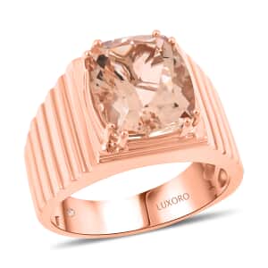 Luxoro 10K Rose Gold AAA Marropino Morganite and G-H I2 Diamond Men's Ring (Size 10.5) 8.15 Grams 4.65 ctw