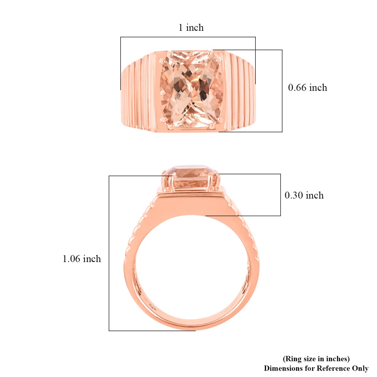 Luxoro 10K Rose Gold AAA Marropino Morganite and G-H I2 Diamond Men's Ring (Size 8.0) 8.15 Grams 4.65 ctw image number 5