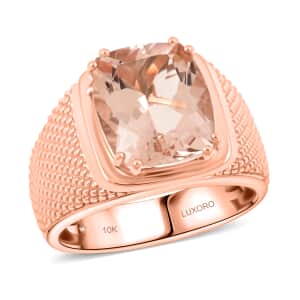 Luxoro 10K Rose Gold AAA Marropino Morganite and G-H I2 Diamond Men's Ring (Size 10.0) 7.20 Grams 4.65 ctw
