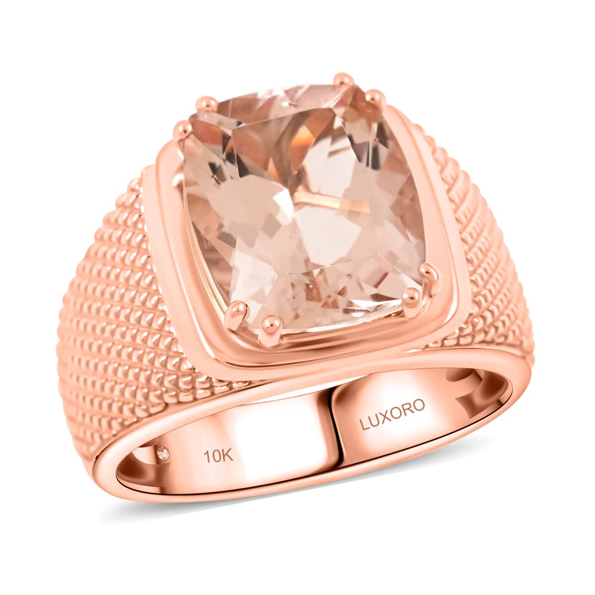 Luxoro 10K Rose Gold AAA Marropino Morganite and G-H I2 Diamond Men's Ring (Size 10.5) 7.20 Grams 4.65 ctw image number 0