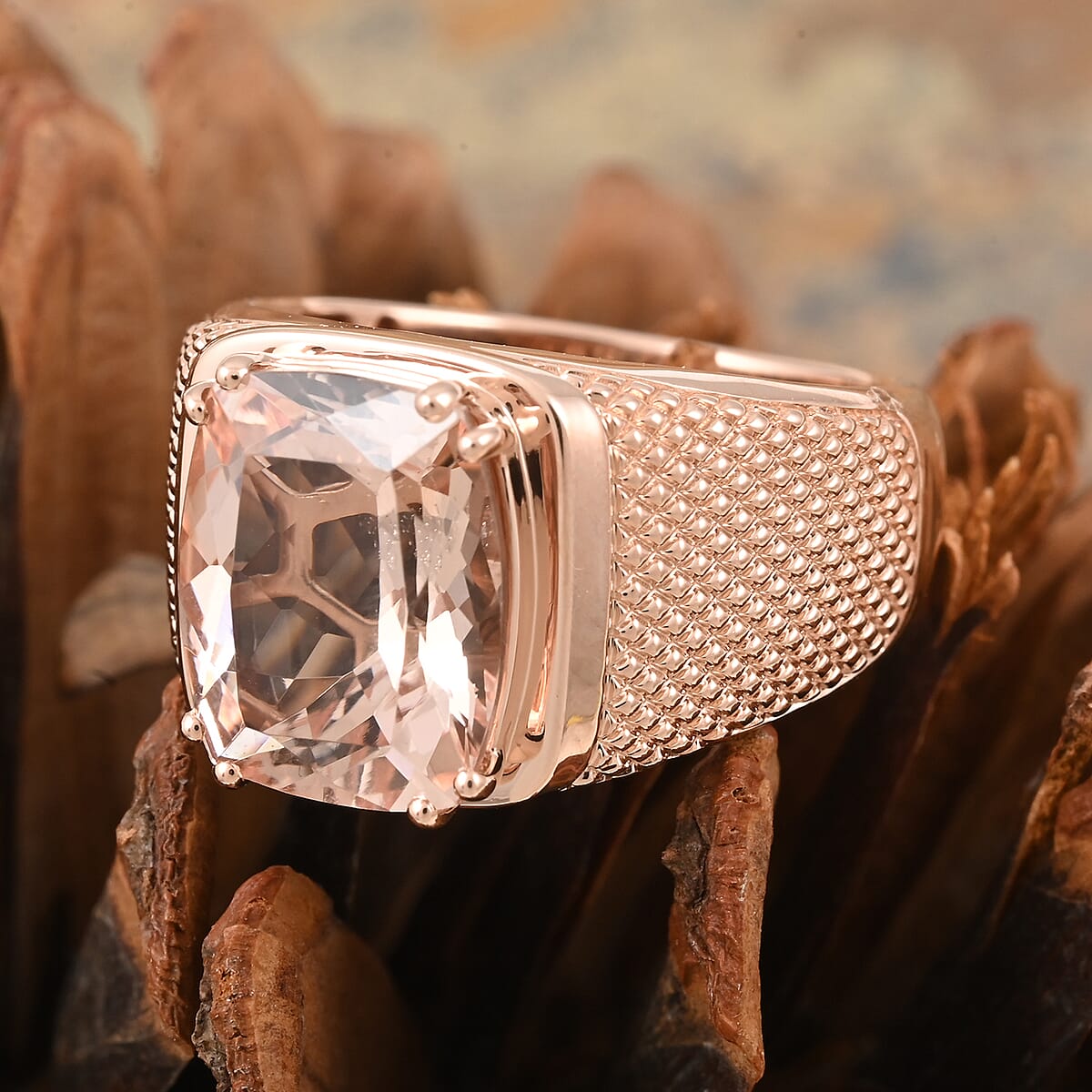 Luxoro 10K Rose Gold AAA Marropino Morganite and G-H I2 Diamond Men's Ring (Size 8.0) 7.20 Grams 4.65 ctw image number 1