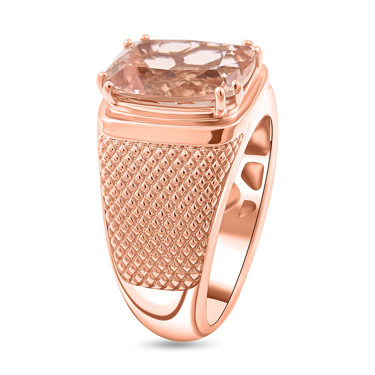 Luxoro 10K Rose Gold AAA Marropino Morganite and G-H I2 Diamond Men's Ring (Size 8.0) 7.20 Grams 4.65 ctw image number 3