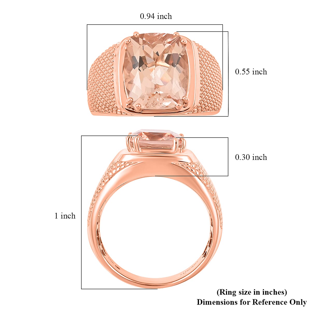 Luxoro 10K Rose Gold AAA Marropino Morganite and G-H I2 Diamond Men's Ring (Size 8.0) 7.20 Grams 4.65 ctw image number 5