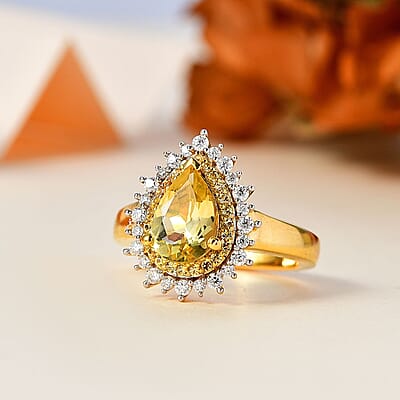 Brazilian Sunfire Beryl and Multi Gemstone Double Halo Ring in Vermeil Yellow Gold Over Sterling Silver (Size 10.0) 1.65 ctw