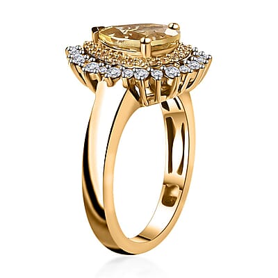Brazilian Sunfire Beryl and Multi Gemstone Double Halo Ring in Vermeil Yellow Gold Over Sterling Silver (Size 10.0) 1.65 ctw