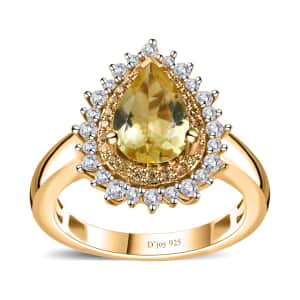 Brazilian Sunfire Beryl and Multi Gemstone Double Halo Ring in Vermeil Yellow Gold Over Sterling Silver (Size 8.0) 1.65 ctw