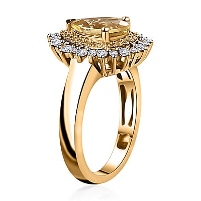 Brazilian Sunfire Beryl and Multi Gemstone Double Halo Ring in Vermeil Yellow Gold Over Sterling Silver (Size 8.0) 1.65 ctw