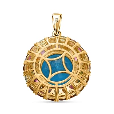 Blue Triplet Quartz and Multi Gemstone 16.09 ctw Pendant in Vermeil YG Over Sterling Silver