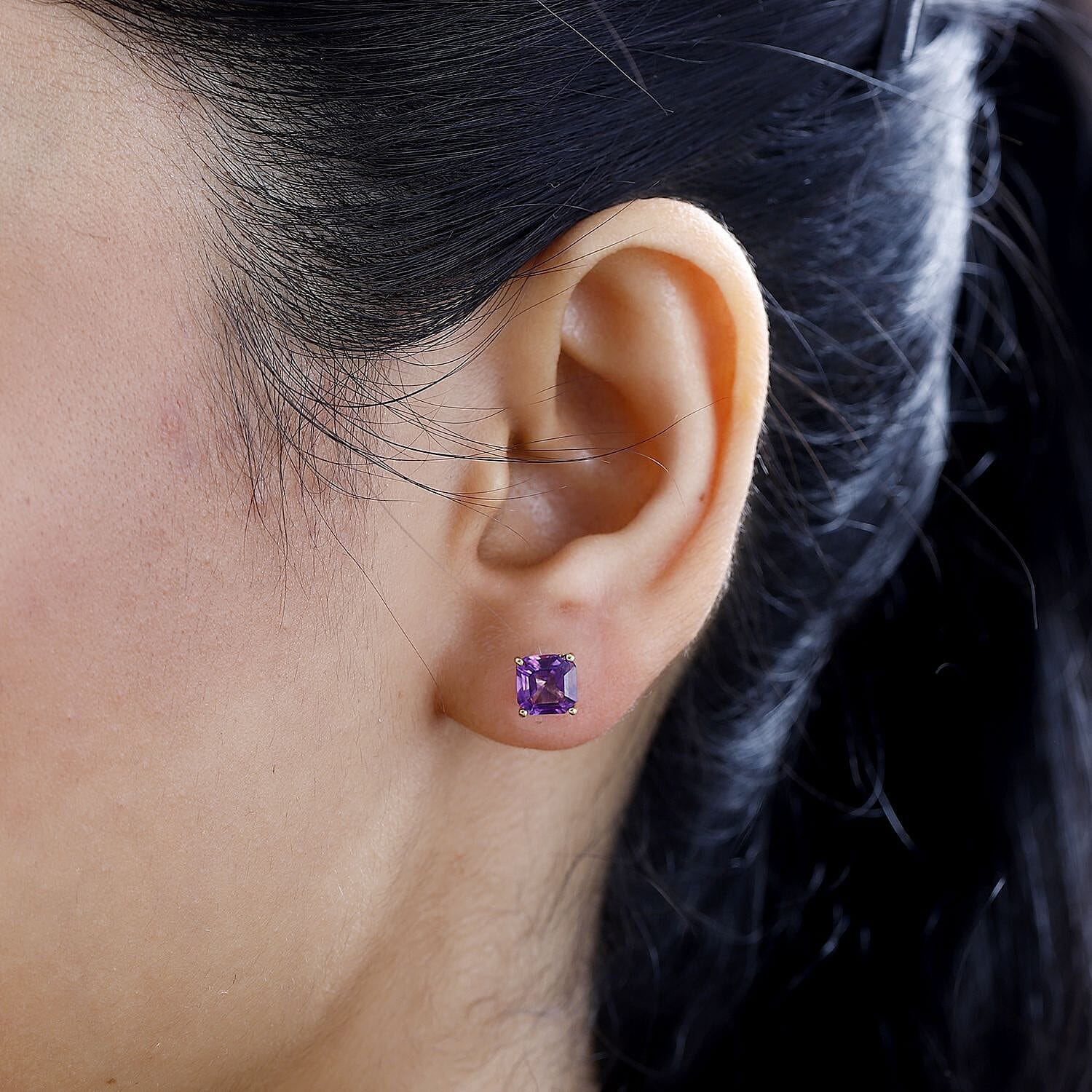 Asscher Cut Premium Moroccan Amethyst Solitaire Stud Earrings in Vermeil Yellow Gold Over Sterling Silver 2.25 ctw