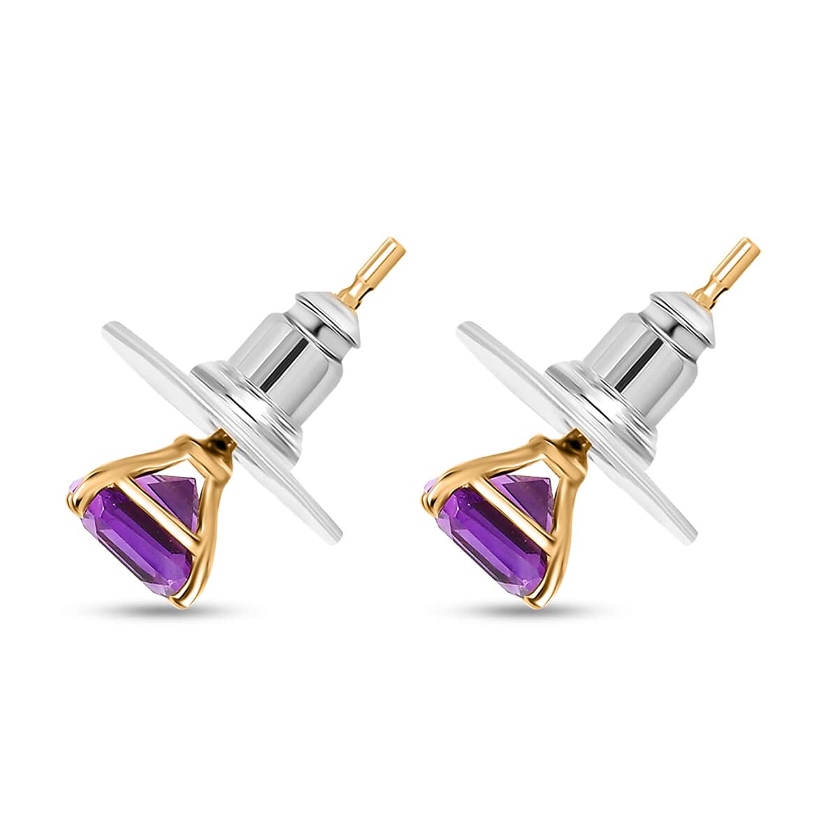 Asscher Cut Premium Moroccan Amethyst Solitaire Stud Earrings in Vermeil YG Over Sterling Silver 2.25 ctw image number 3