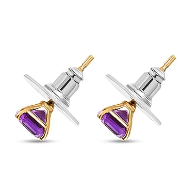 Asscher Cut Premium Moroccan Amethyst Solitaire Stud Earrings in Vermeil Yellow Gold Over Sterling Silver 2.25 ctw
