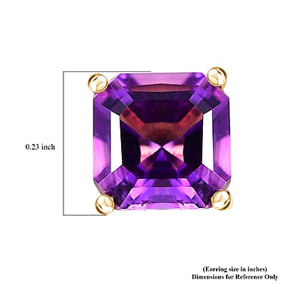 Asscher Cut Premium Moroccan Amethyst Solitaire Stud Earrings in Vermeil Yellow Gold Over Sterling Silver 2.25 ctw