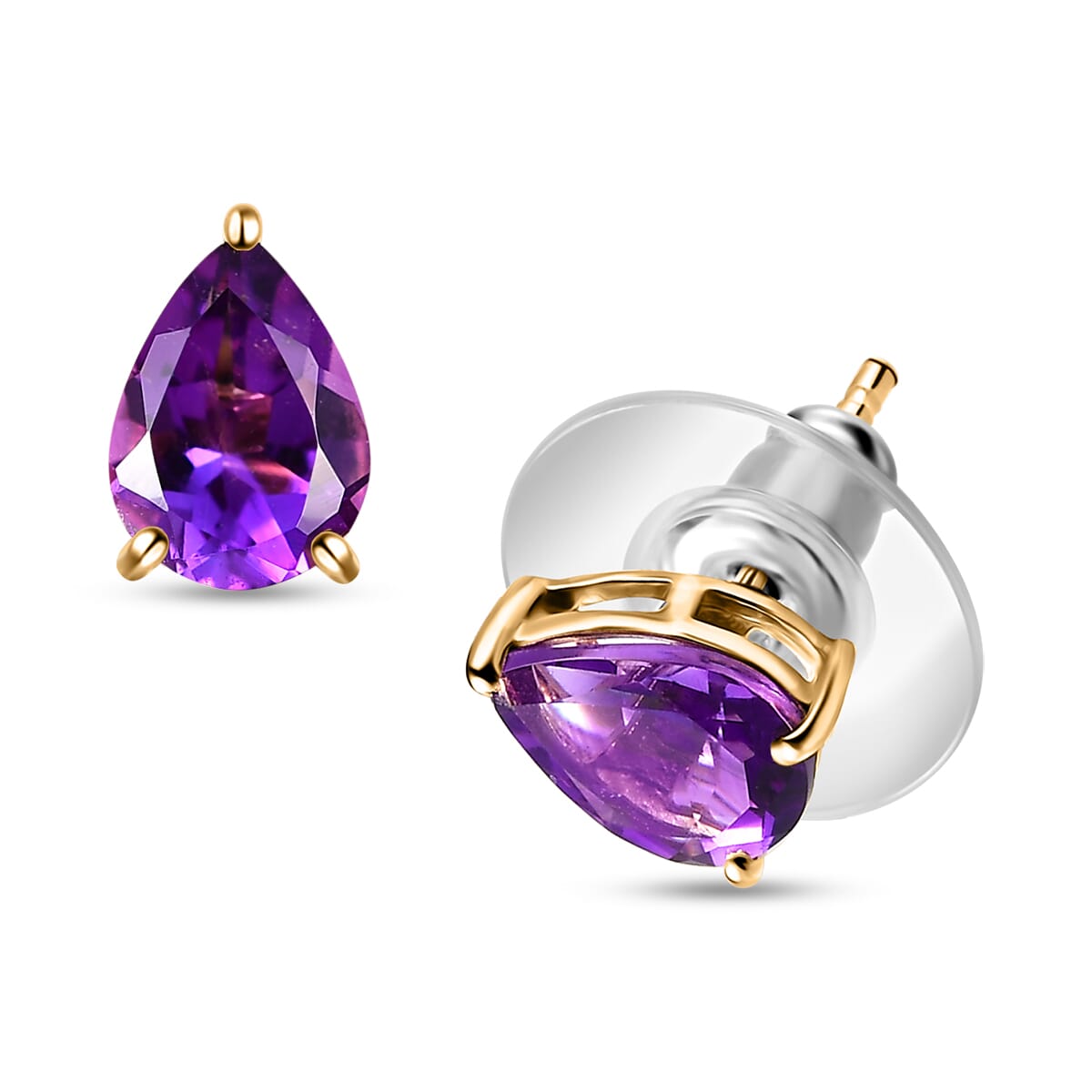 Premium Moroccan Amethyst Solitaire Stud Earrings in 18K Vermeil Yellow Gold Over Sterling Silver 2.10 ctw image number 0