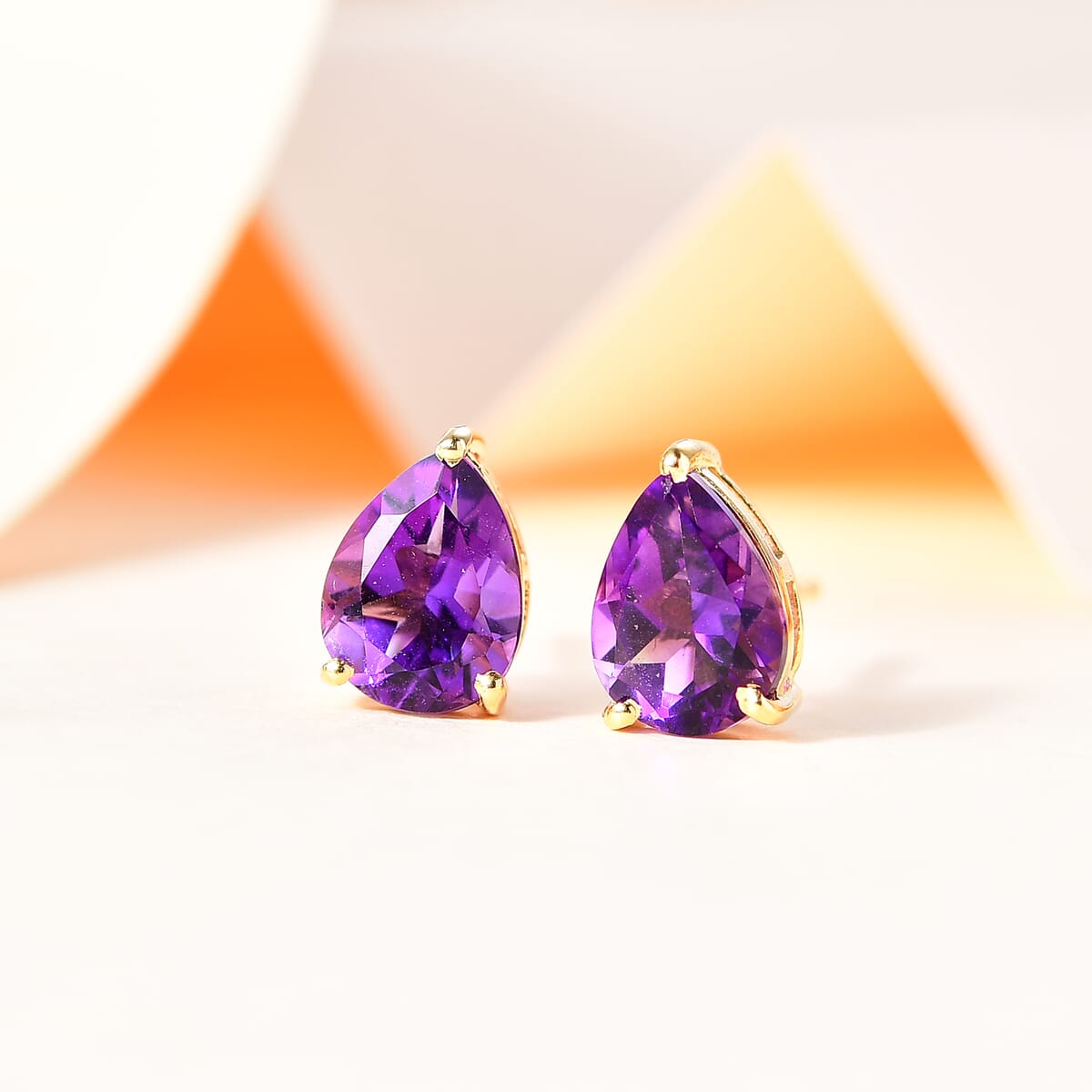Premium Moroccan Amethyst Solitaire Stud Earrings in 18K Vermeil Yellow Gold Over Sterling Silver 2.10 ctw image number 1