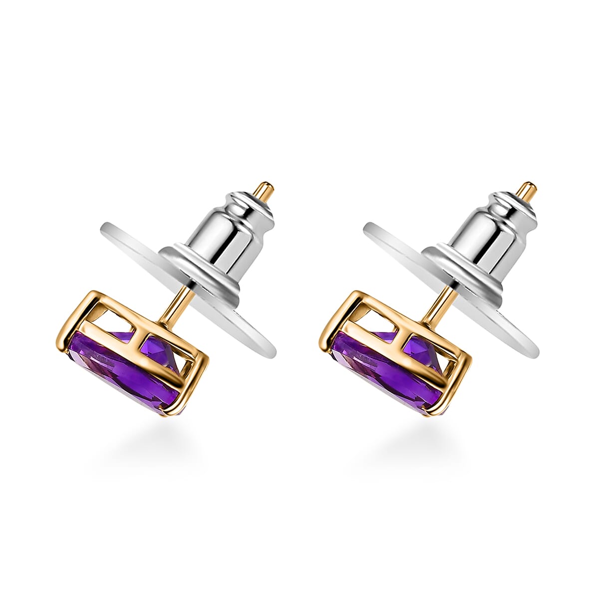 Premium Moroccan Amethyst Solitaire Stud Earrings in 18K Vermeil Yellow Gold Over Sterling Silver 2.10 ctw image number 3