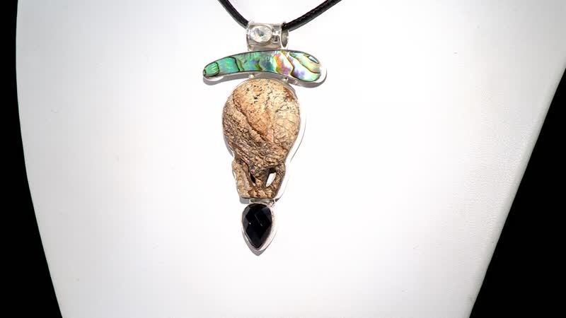 Sajen Silver Picture Jasper and Multi Gemstone Pendant in Sterling Silver 44.80 ctw