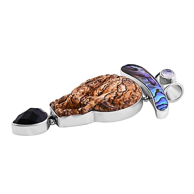 Sajen Silver Picture Jasper and Multi Gemstone Pendant in Sterling Silver 44.80 ctw