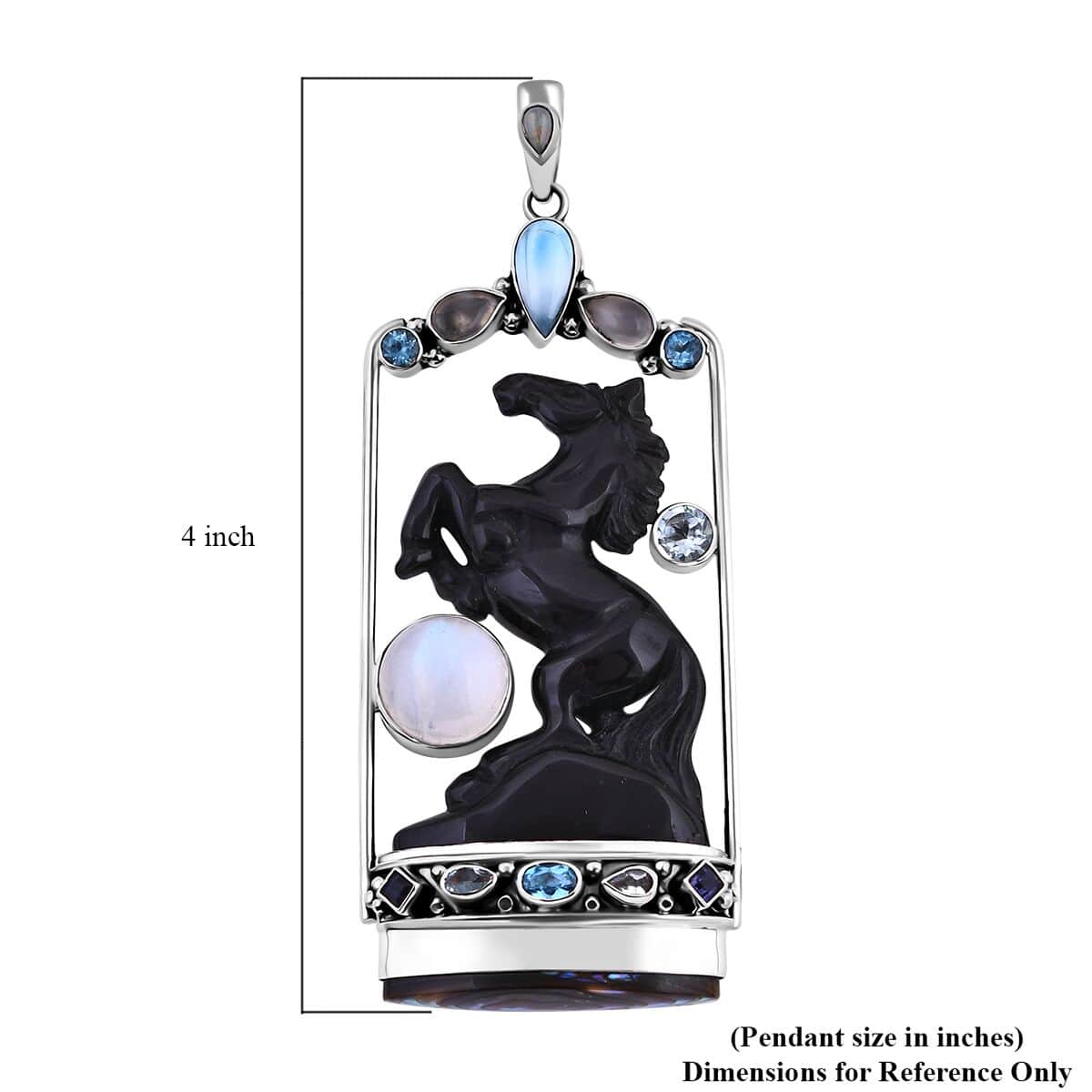 Sajen Silver Rainbow Obsidian Carved and Multi Gemstone Horse Pendant in Sterling Silver 80.90 ctw image number 5