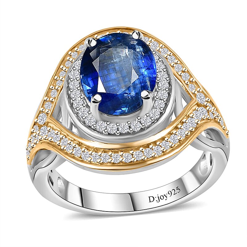 Premium Kashmir Kyanite and White Zircon Ring in Vermeil YG and Platinum Over Sterling Silver (Size 10.0) 4.30 ctw