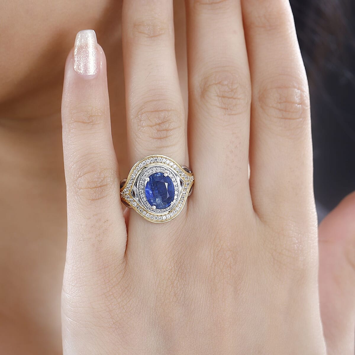 Premium Kashmir Kyanite, White Zircon Ring in Vermeil YG and Platinum Over Sterling Silver (Size 10.0) (Del. in 8-10 Days) 4.30 ctw image number 2