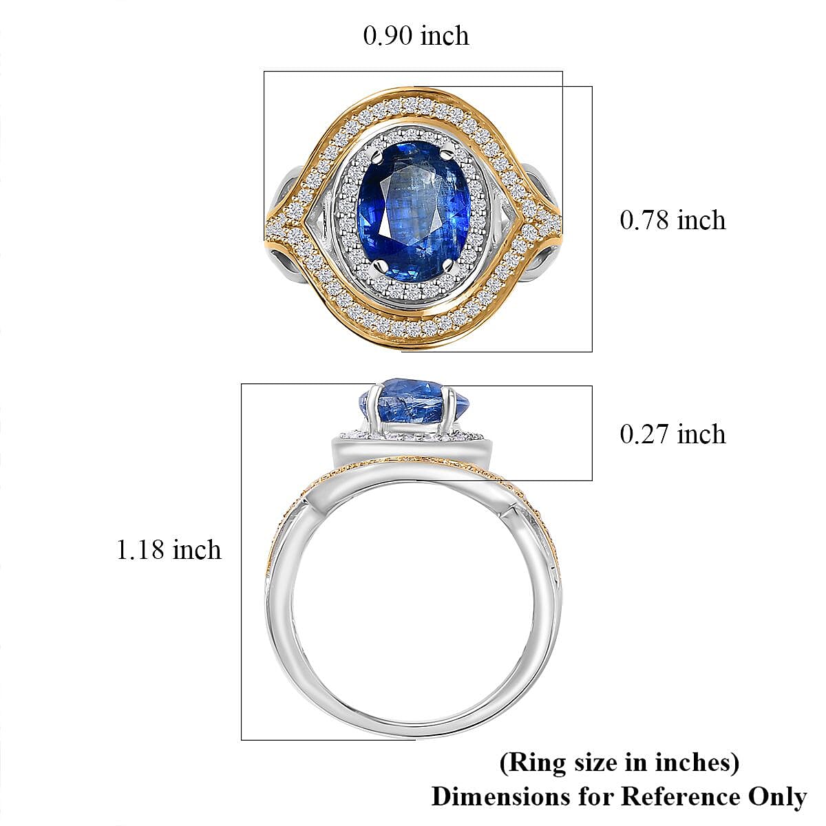 Premium Kashmir Kyanite and White Zircon Ring in Vermeil YG and Platinum Over Sterling Silver (Size 10.0) 4.30 ctw