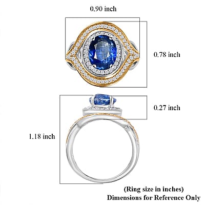 Premium Kashmir Kyanite and White Zircon Ring in Vermeil YG and Platinum Over Sterling Silver (Size 10.0) 4.30 ctw