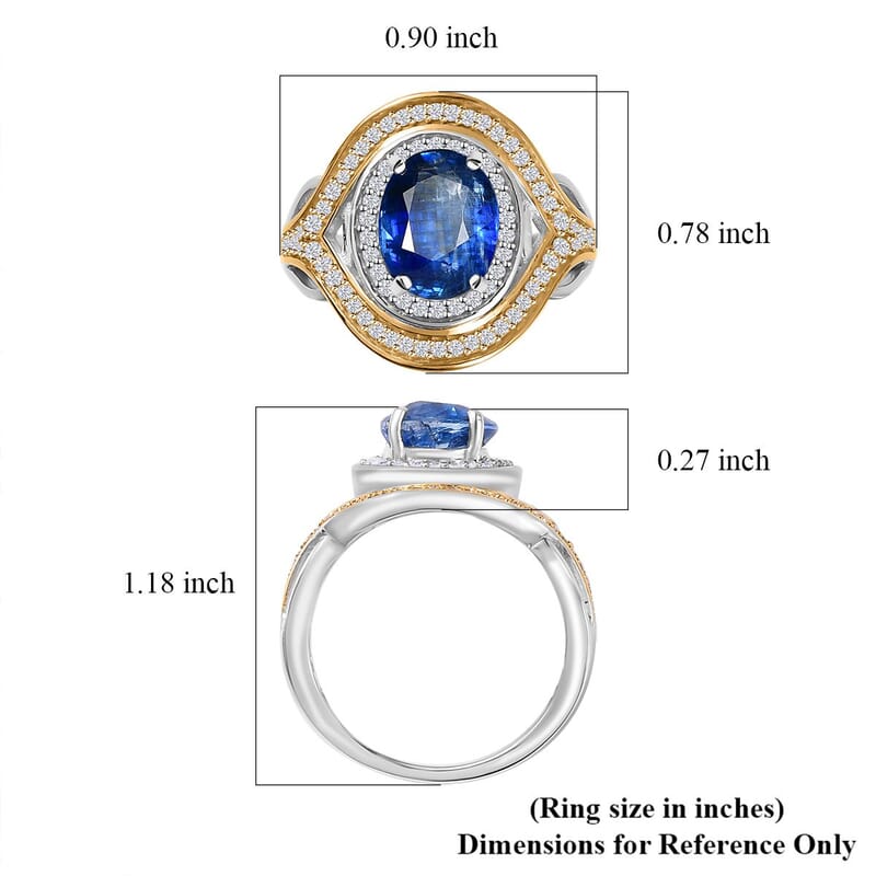 Premium Kashmir Kyanite and White Zircon Ring in Vermeil YG and Platinum Over Sterling Silver (Size 10.0) 4.30 ctw