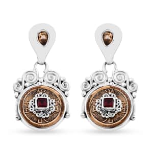 Sajen Silver Brazilian Citrine and Mozambique Garnet Coin Earrings in Sterling Silver 1.75 ctw