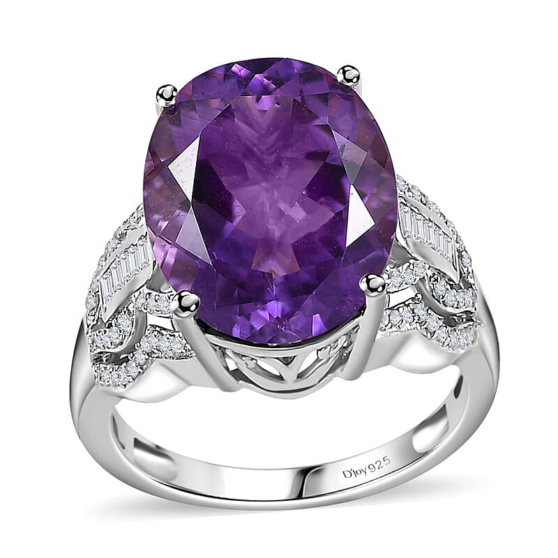 Premium Moroccan Amethyst and White Zircon Ring in Rhodium Over Sterling Silver (Size 10.0) 9.35 ctw