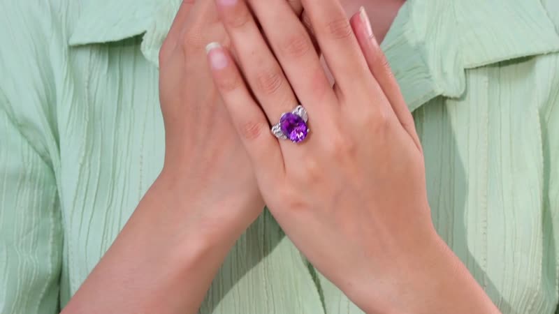Doorbuster Premium Moroccan Amethyst, White Zircon Ring in Rhodium Over Sterling Silver (Size 10.0) 9.35 ctw