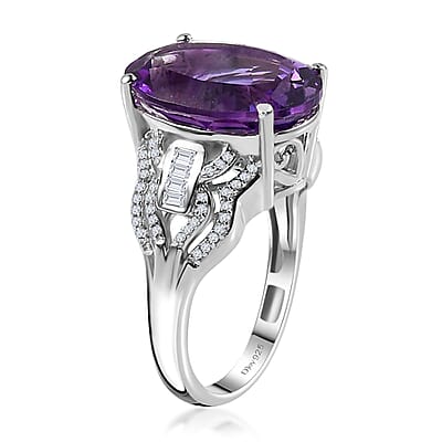 Premium Moroccan Amethyst and White Zircon Ring in Rhodium Over Sterling Silver (Size 10.0) 9.35 ctw