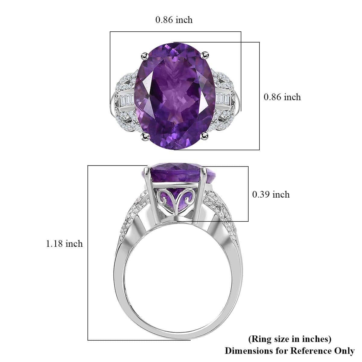 Premium Moroccan Amethyst and White Zircon Ring in Rhodium Over Sterling Silver (Size 10.0) 9.35 ctw image number 5