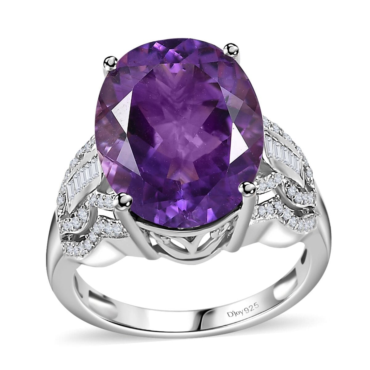 Premium Moroccan Amethyst and White Zircon Ring in Rhodium Over Sterling Silver (Size 7.0) 9.35 ctw image number 0