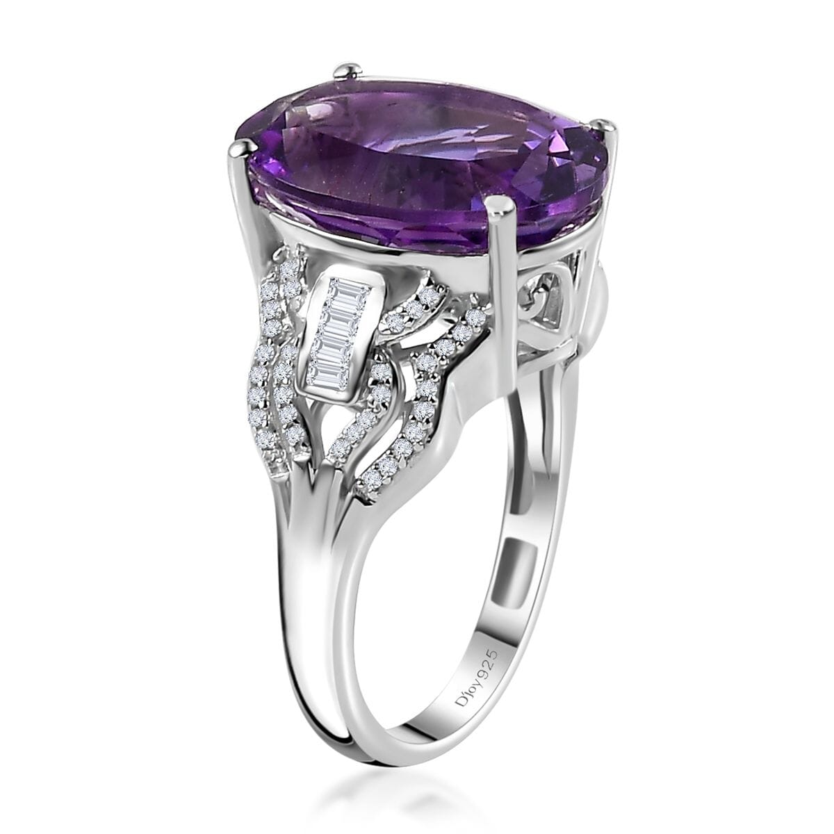 Premium Moroccan Amethyst and White Zircon Ring in Rhodium Over Sterling Silver (Size 7.0) 9.35 ctw image number 3