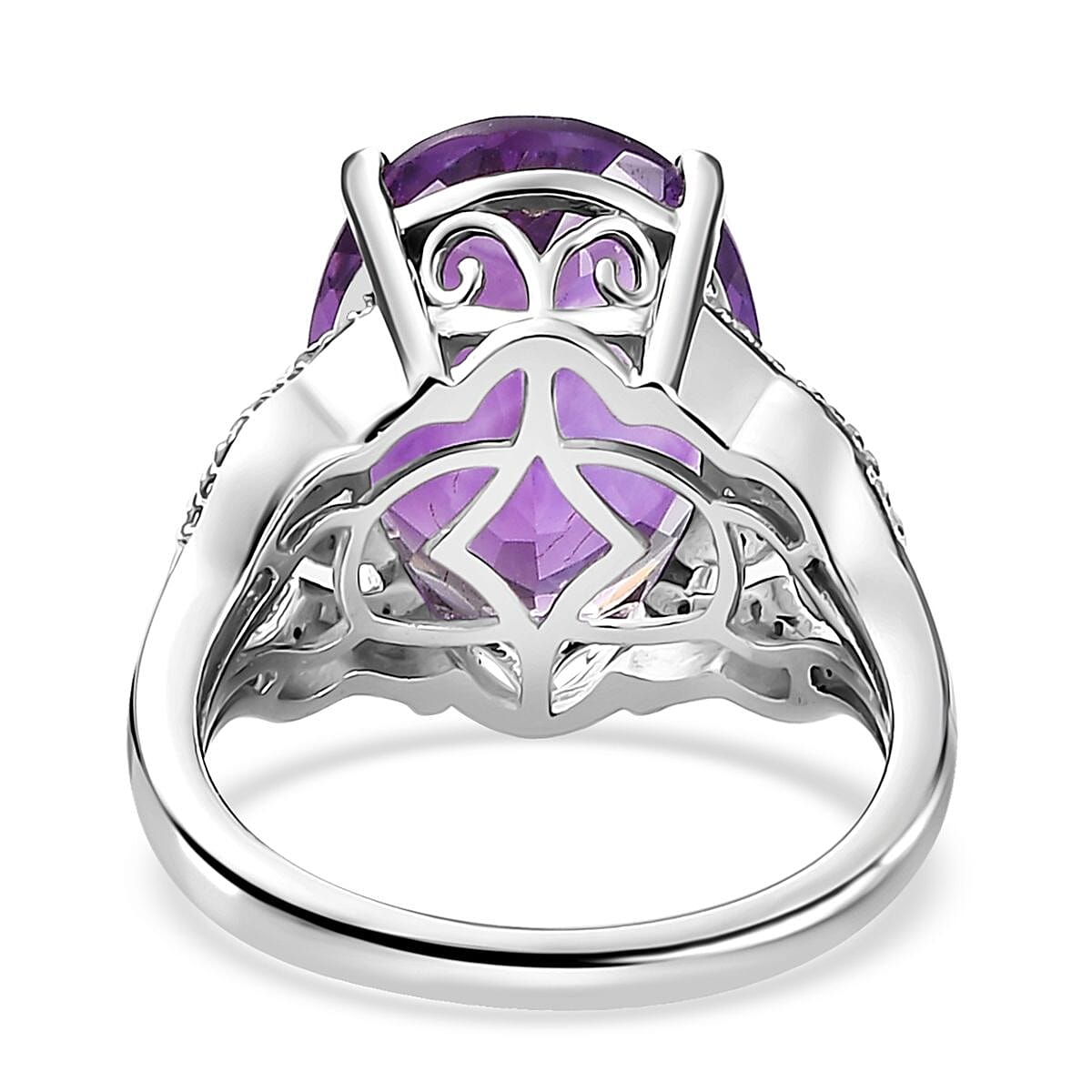 Premium Moroccan Amethyst and White Zircon Ring in Rhodium Over Sterling Silver (Size 9.0) 9.35 ctw image number 4