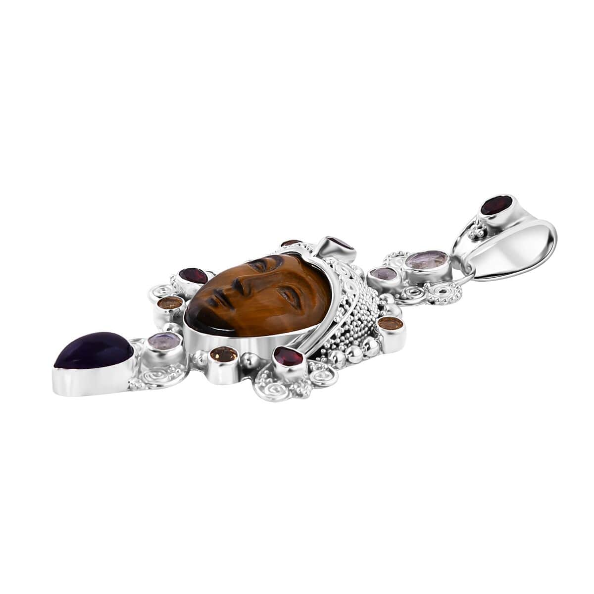 Sajen Silver Tigers Eye and Multi Gemstone Pendant in Sterling Silver 26.40 ctw image number 3