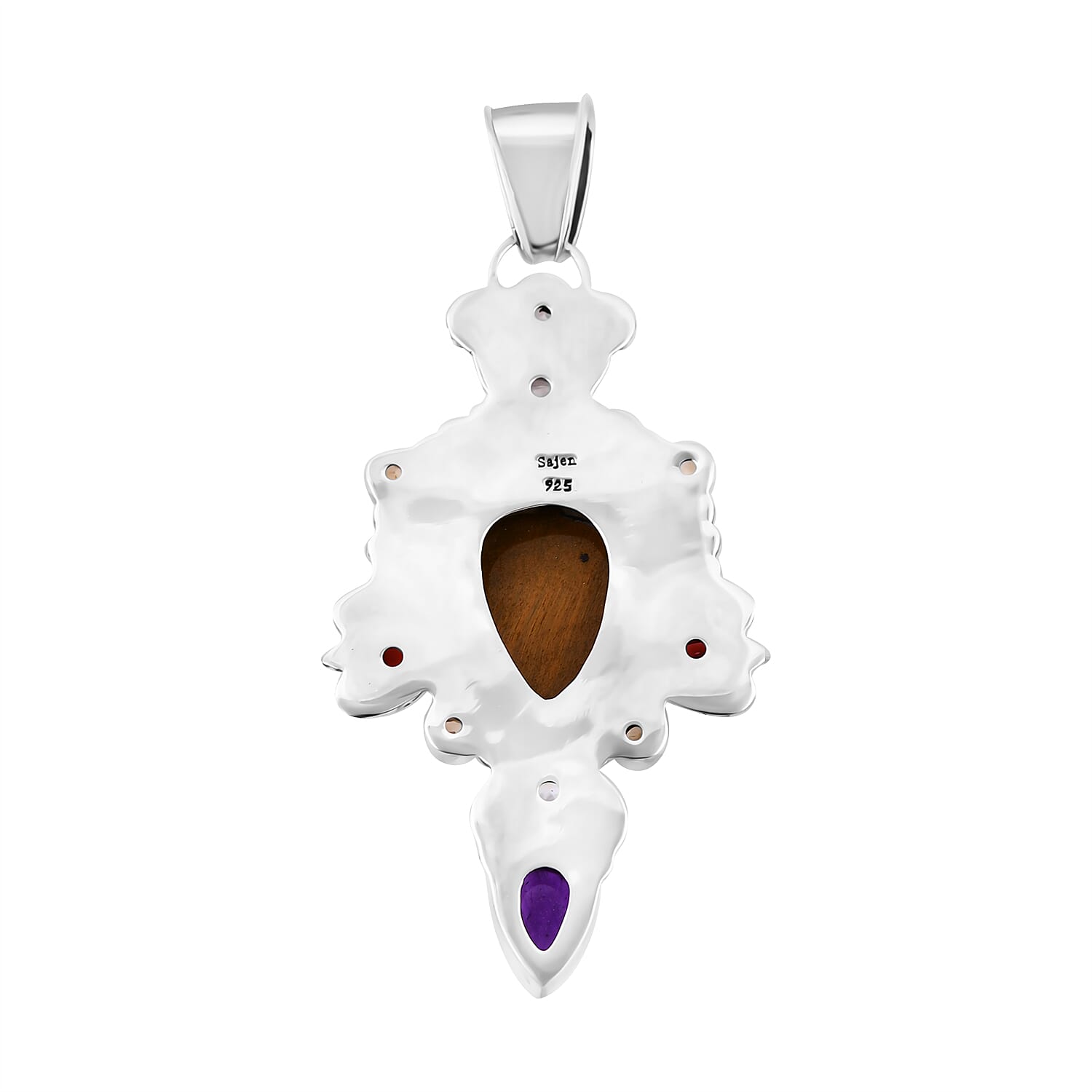 Sajen Silver Tigers Eye and Multi Gemstone Pendant without Chain in Sterling Silver 25.90 ctw