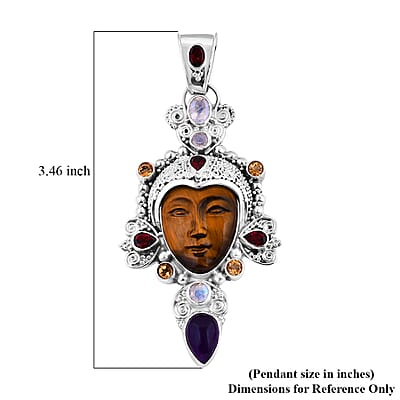 Sajen Silver Tigers Eye and Multi Gemstone Pendant without Chain in Sterling Silver 25.90 ctw